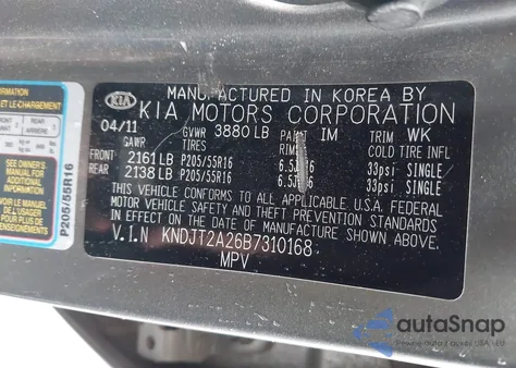 2011 Kia Soul + z USA, uszkodzony, nr VIN KNDJT2A26B7310168